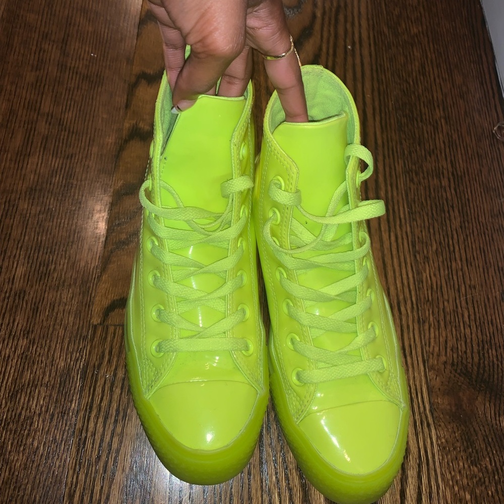 High Top Lime Green Leather Converse - Size 8